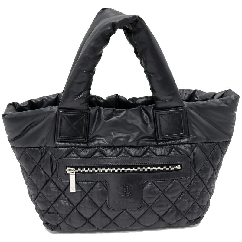 Chanel Tote Handbag Coco Cocoon Small Nylon And Calf Black And Bordeaux A48610