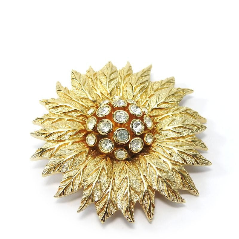 Christian Dior Brooch Metal Gold Rhinestone Plated Accessory