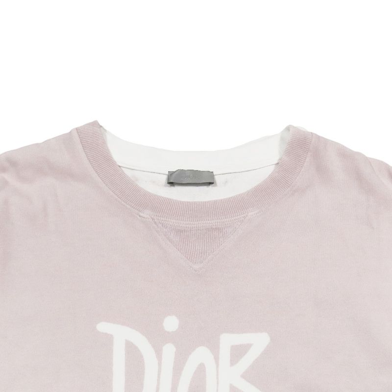 20ss Dior X Stuss Y T-Shirt Short Sleeve Round Neck Cut and Sewn XL Pink White