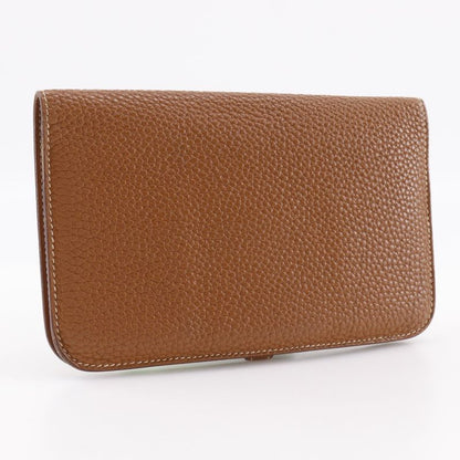 Hermes Dogon GM Taurillon Clemence Gold Brown □J Unisex Long Wallet