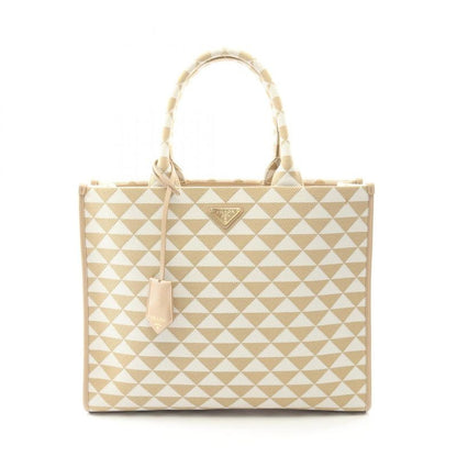 Prada Tote Bag Triangolo Jacquard Symbol Embroidery 1 Ba356 Beige White Canvas