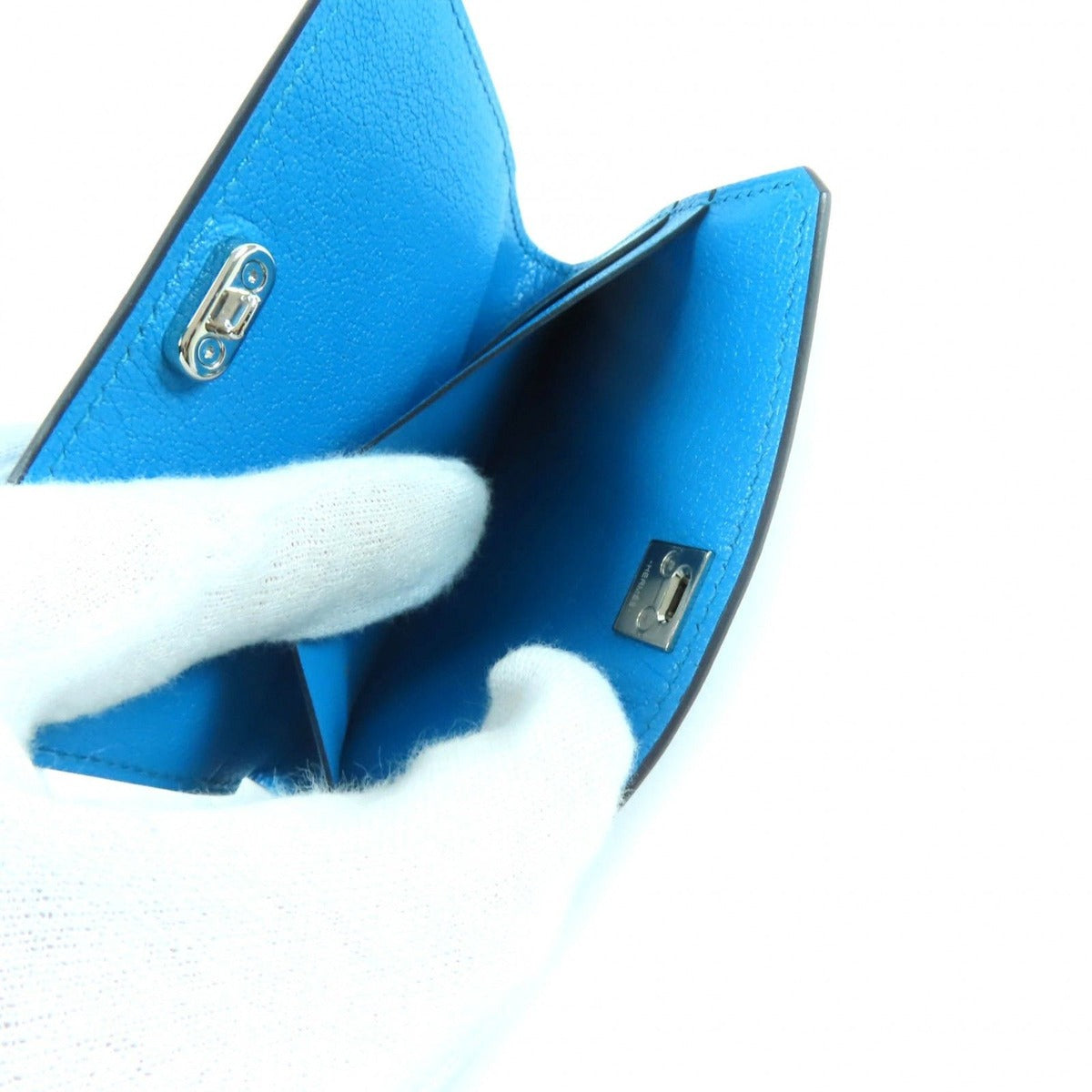 Hermes Medle Leather Business Card Holder Case Blue — view 5