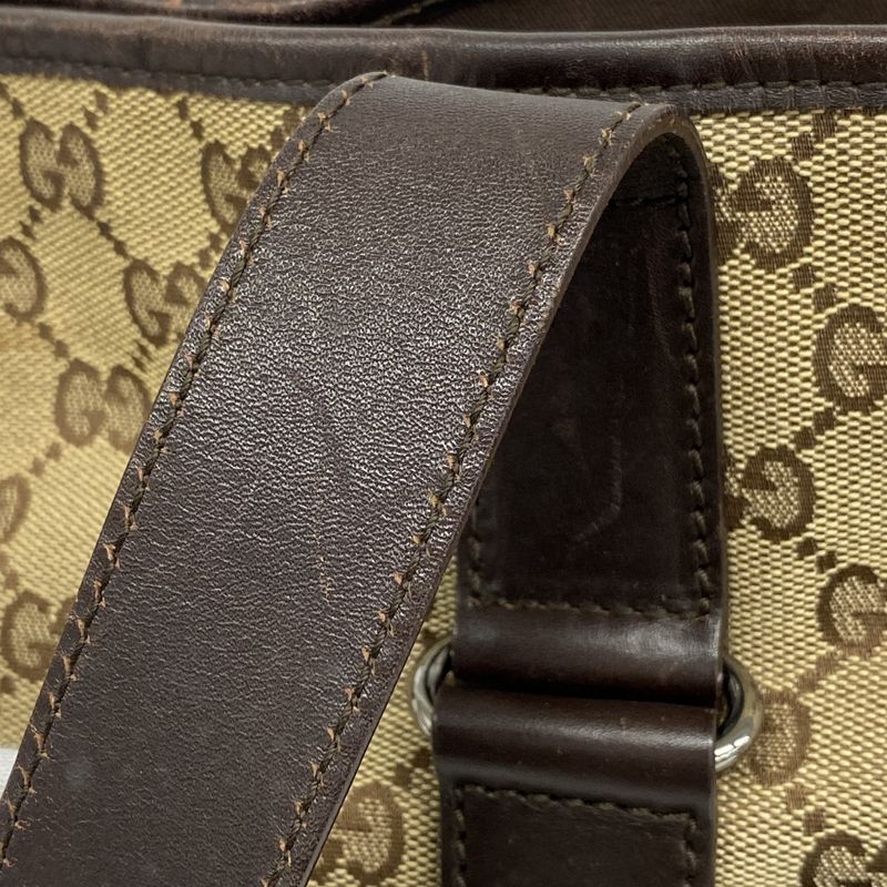 Gucci Tote Bag GG Canvas 145971 Canvas Brown Silver Hardware Women's