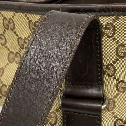 Gucci Tote Bag GG Canvas 145971 Canvas Brown Silver Hardware Women's