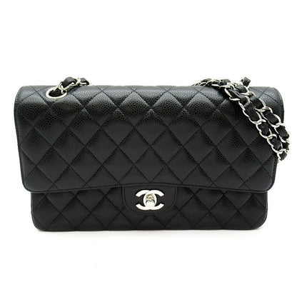 Chanel Quilted 25 Double Flap Caviar Leather Shoulder Bag Black