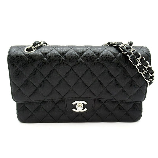 Chanel Quilted 25 Double Flap Caviar Leather Shoulder Bag Black