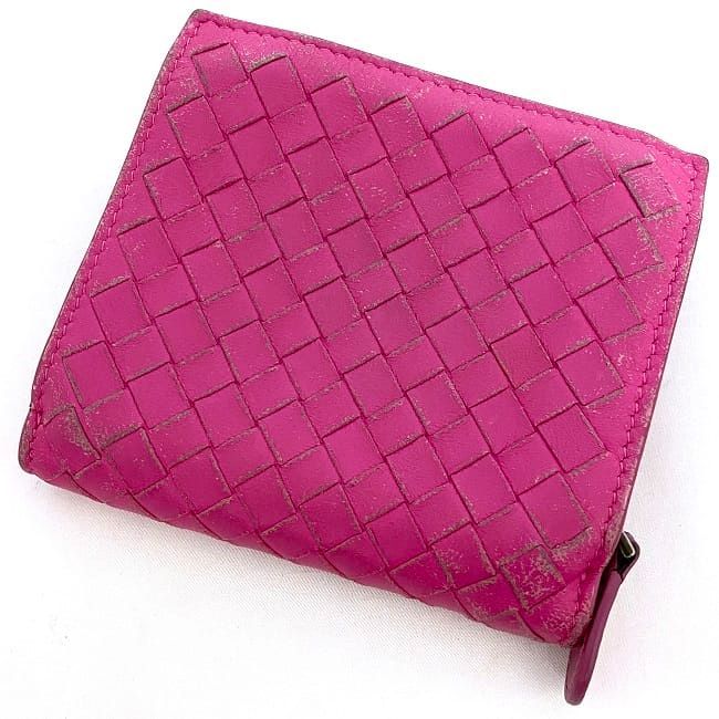 Bottega Veneta Bifold Wallet Pink Intrecciato Compact