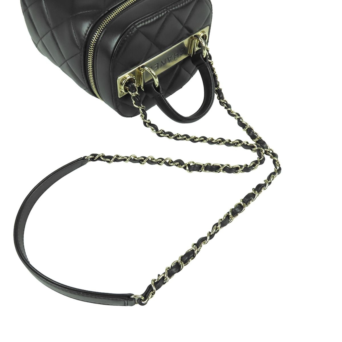 Chanel Vanity Bag Black Gold Lambskin Quilted 2-Way Handbag Chain — view 5