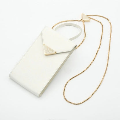 Prada Mobile Smartphone Accessories White Gold Saffiano Mini Bag Triangle Logo