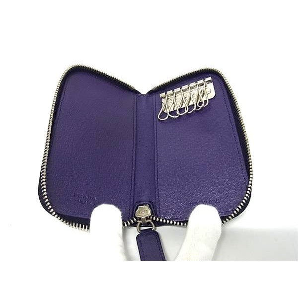 Prada Key Case Purple Leather Zip Around 6 Rows Silver — view 4