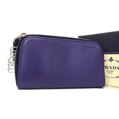 Prada Key Case Purple Leather Zip Around 6 Rows Silver