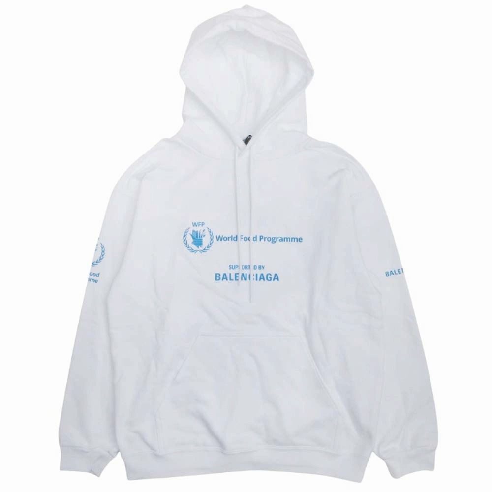 Balenciaga Wfp Logo Print Hoodie Sweatshirt Pullover Brushed Lining XS White
