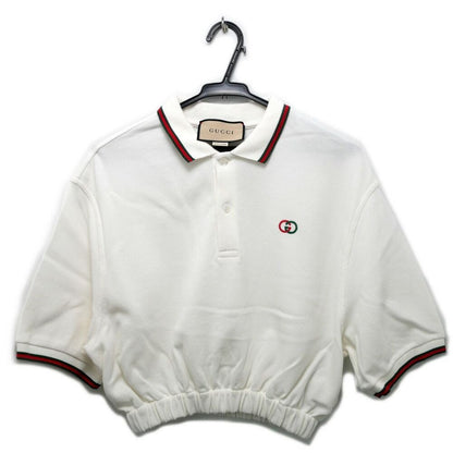 Gucci Web Stripe Cotton Pique Short Sleeve Polo Shirt Cropped White S Top
