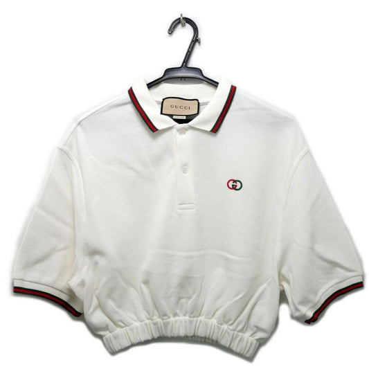 Gucci Web Stripe Cotton Pique Short Sleeve Polo Shirt Cropped White S Top