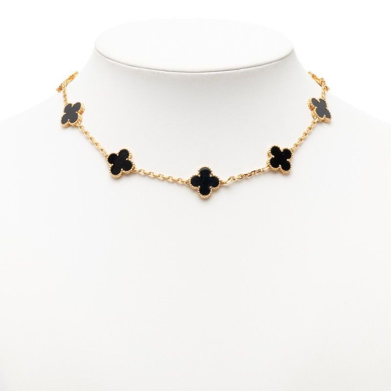 Van Cleef & Arpels Vintage Alhambra Necklace 10 Motifs Onyx 18k Yellow Gold
