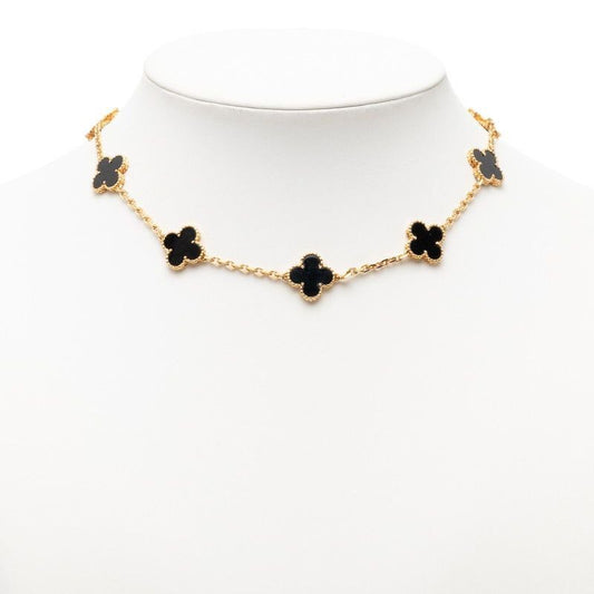 Van Cleef & Arpels Vintage Alhambra Necklace 10 Motifs Onyx 18k Yellow Gold