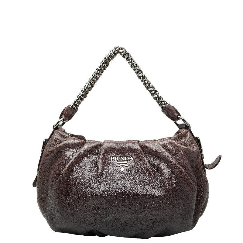 Prada Logo Hardware Chain One Shoulder Bag Handbag Purple Leather