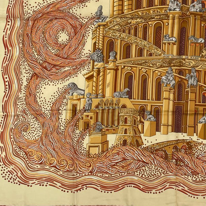 Hermes Carre 90 LES Rivieres DE Babel River Of Babel Scarf 100% Silk Beige