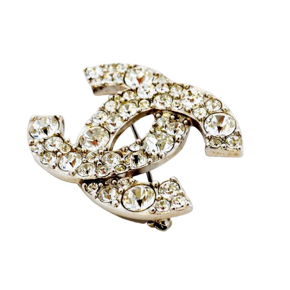Chanel Brooch CC Logo Metal Rhinestone Silver — view 2