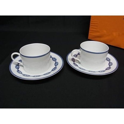 Hermes Chaine D'ancre Cup & Saucer Tableware Pair Set of 2 White Blue
