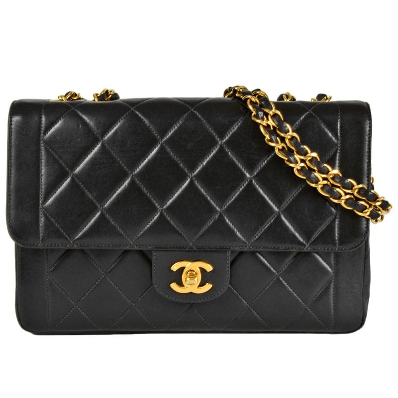 Chanel Matelasse Chain Shoulder Bag Lambskin Black Gold Hardware No 4 Unit Coco