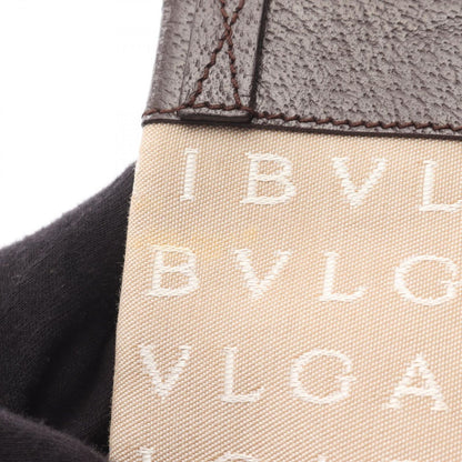 Bvlgari Shoulder Bag Logomania Beige Dark Brown Canvas Leather — view 8
