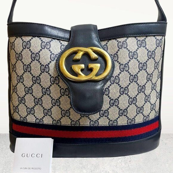 Authentic Gucci GG Sherry Navy Canvas Ophidia Crossbody Shoulder Bag Messenger