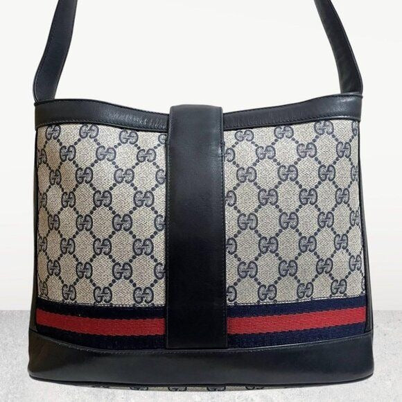 Authentic Gucci GG Sherry Navy Canvas Ophidia Crossbody Shoulder Bag Messenger