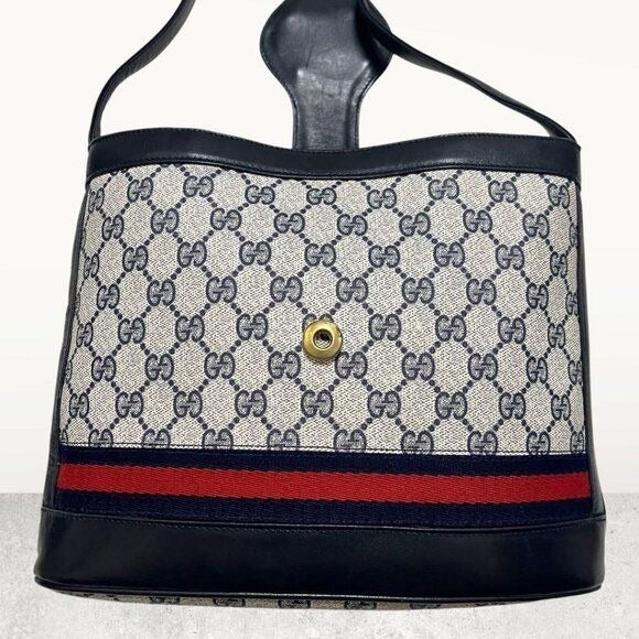 Authentic Gucci GG Sherry Navy Canvas Ophidia Crossbody Shoulder Bag Messenger