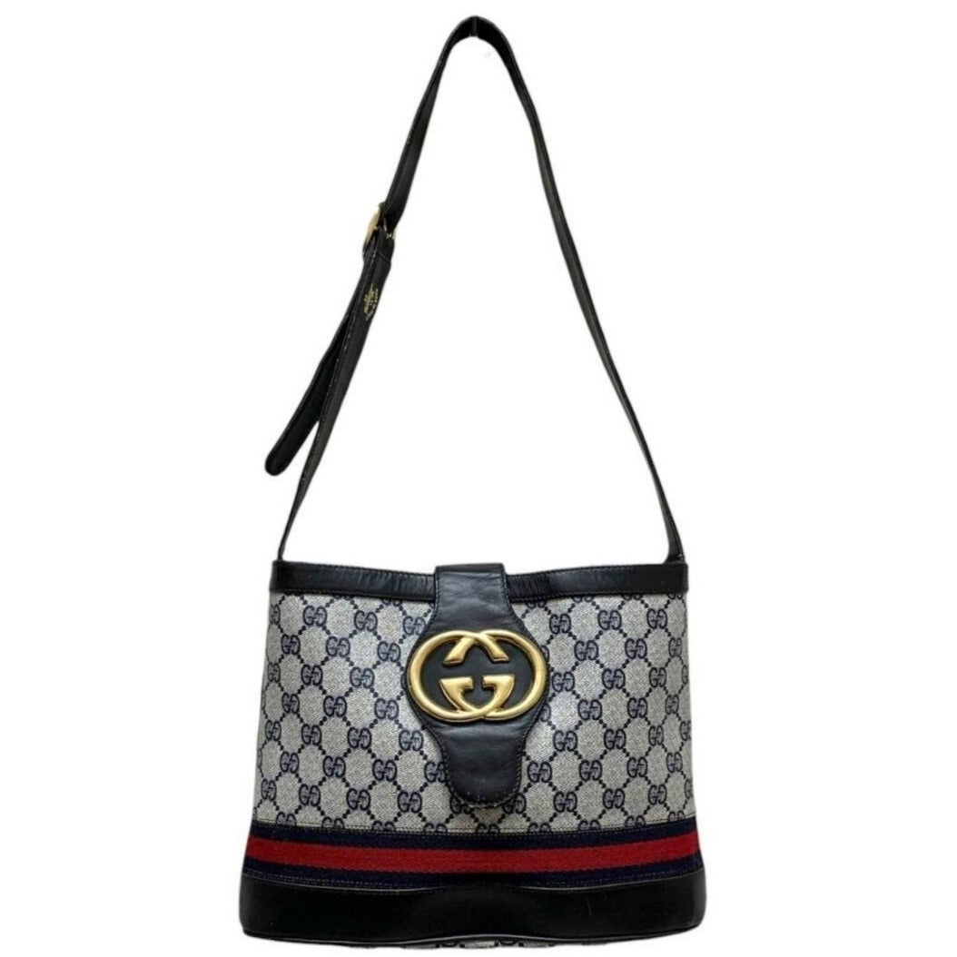 Authentic Gucci GG Sherry Navy Canvas Ophidia Crossbody Shoulder Bag Messenger