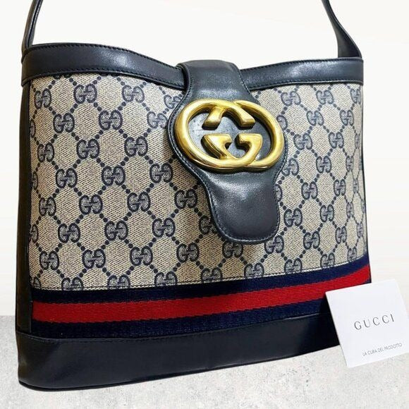 Authentic Gucci GG Sherry Navy Canvas Ophidia Crossbody Shoulder Bag Messenger