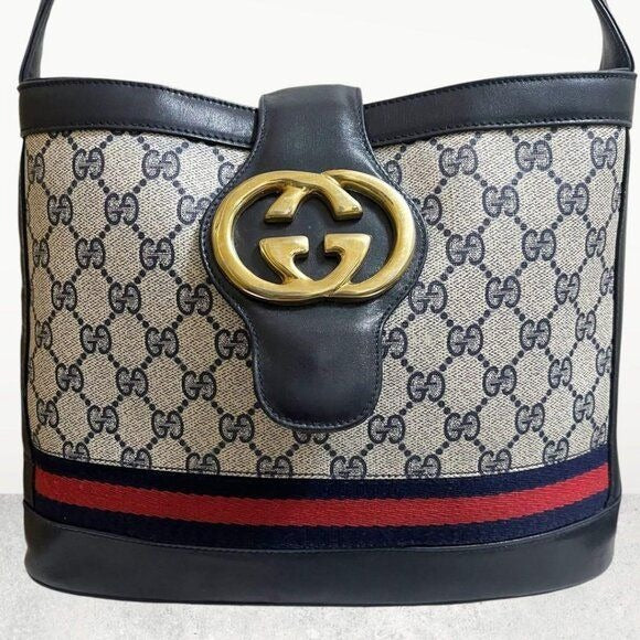 Authentic Gucci GG Sherry Navy Canvas Ophidia Crossbody Shoulder Bag Messenger