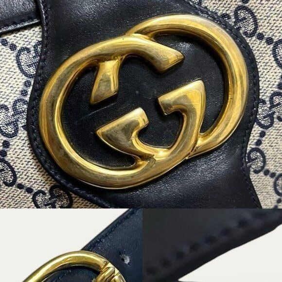 Authentic Gucci GG Sherry Navy Canvas Ophidia Crossbody Shoulder Bag Messenger