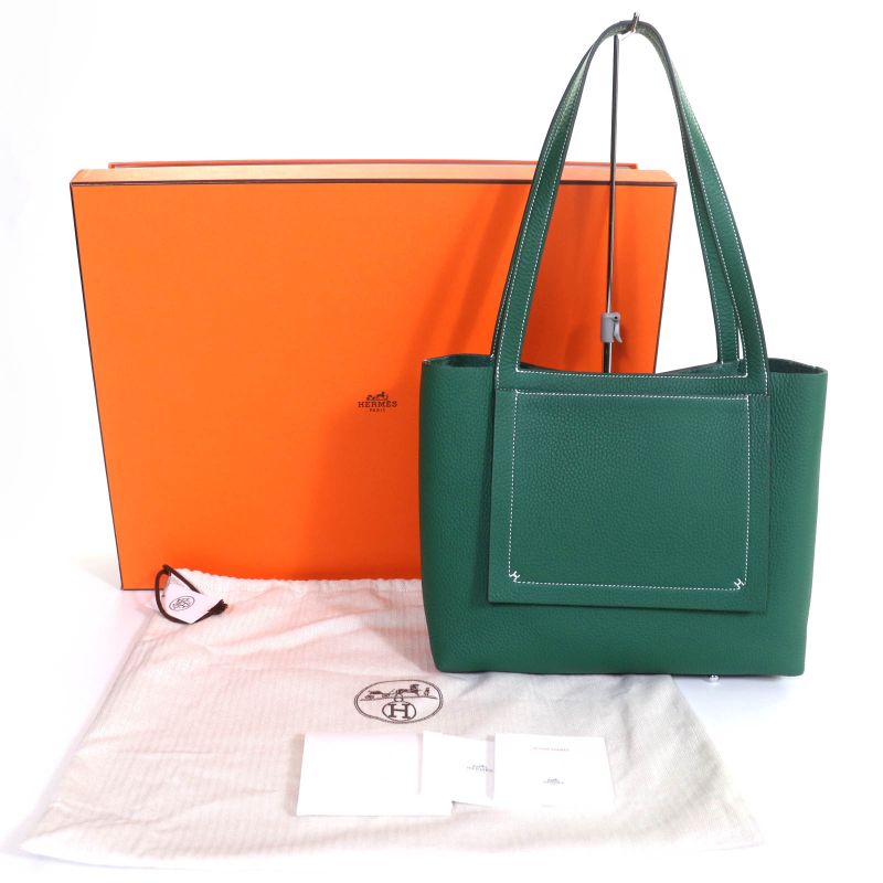 Hermes Cabas Serie 31 Taurillon Clemence Vert Moyen Tote Bag W Engraved Storage