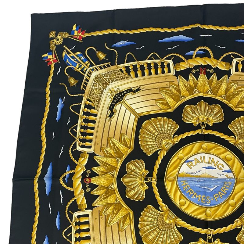 Hermes Carre 90 Railing Ship's Railings Scarf Silk Black