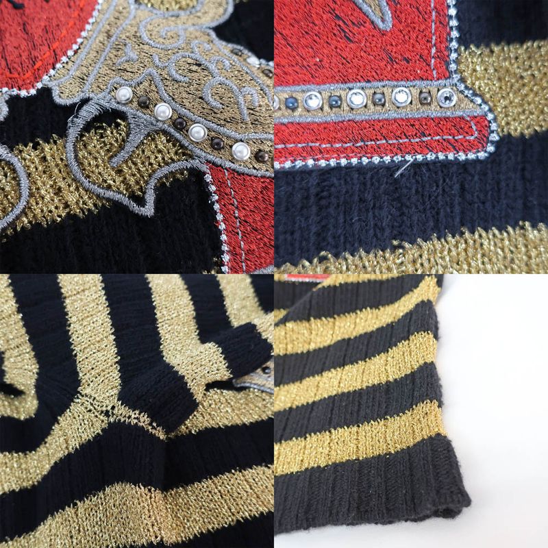 Gucci Knit Sweater - Black X Gold Border - Size XS Embroidery Tops