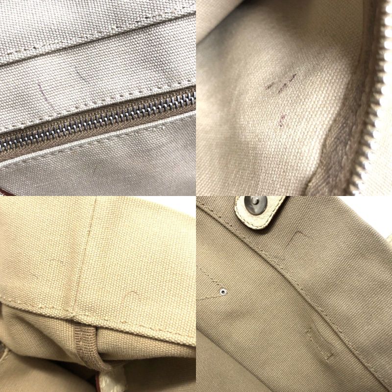 Prada Canvas Tote Bag Handbag Triangle Logo Leather Ivory Beige White Ladies