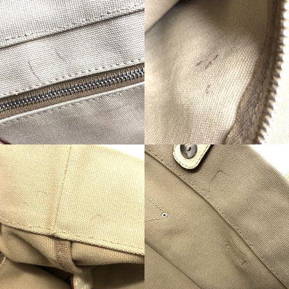 Prada Canvas Tote Bag Handbag Triangle Logo Leather Ivory Beige White Ladies