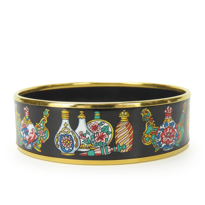 Hermes Bangle Emile Metal Cloisonne Black Multicolor Gold Hardware Plated