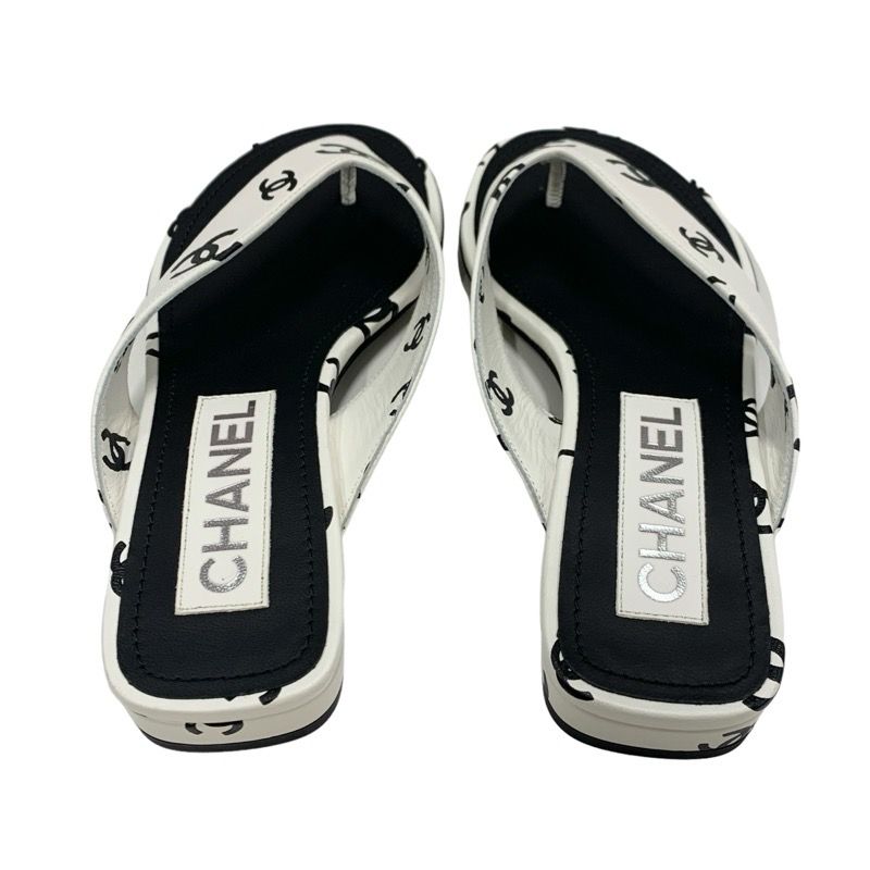 Chanel Sandals Shoes Leather White Black Thong Sandals Flat Sandals Heremark