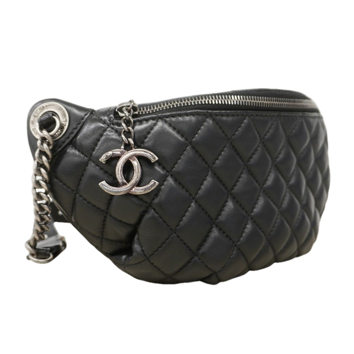 Chanel Waist Bag Quilted Lambskin Black Silver — view 2