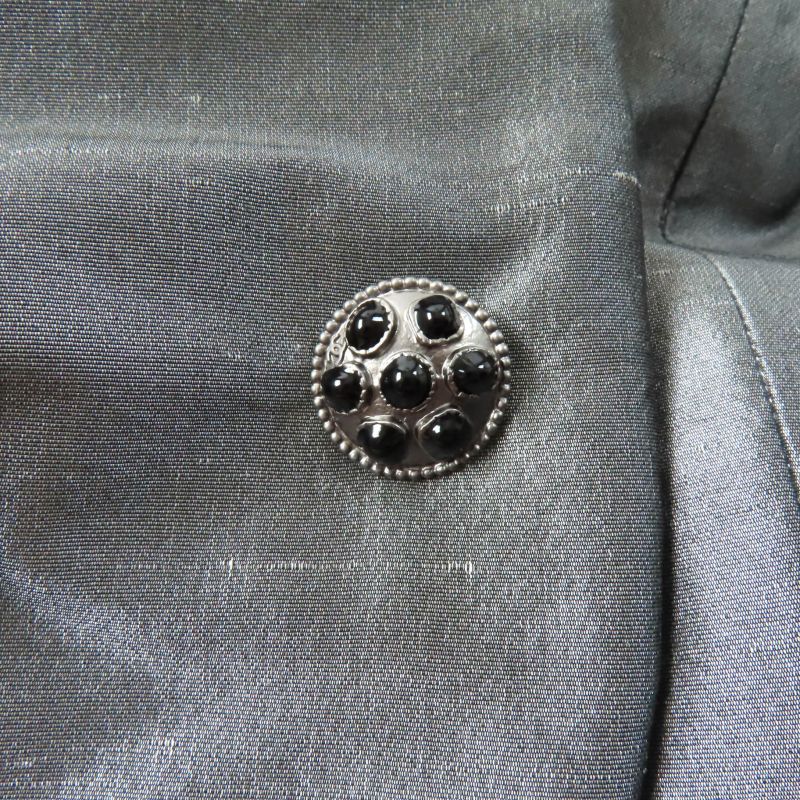 CHANEL 08A P33859 100% Silk Logo Buckle Mid Length Trench Coat Gray 38 Made In