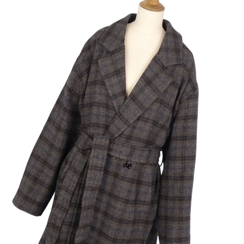 Celine Long Coat Double Breasted Check Wool