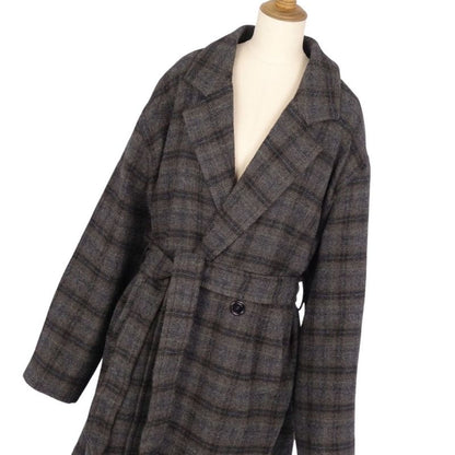 Celine Long Coat Double Breasted Check Wool