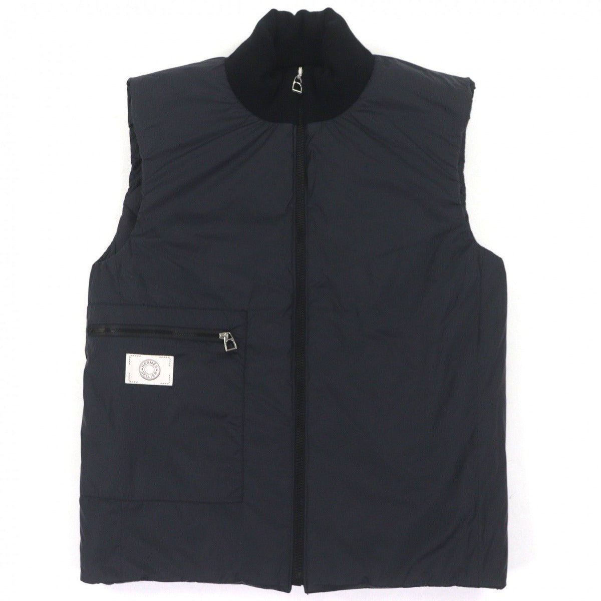 Hermes Collar Cashmere Reversible Quilted Zip Up Down Vest Black M — view 2