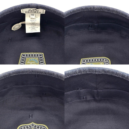 Hermes Beret Santo Honore Cap 56 Denim Button — view 5