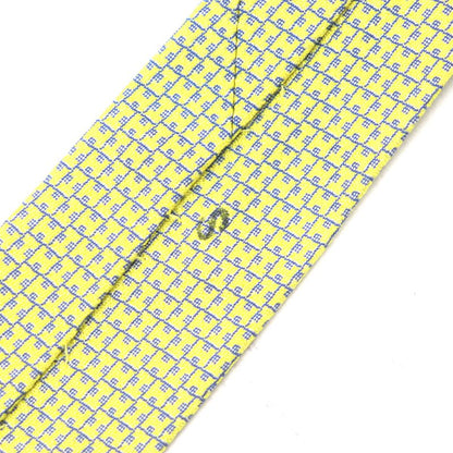 Hermes 100% Silk H Motif All Over Tie Yellow With Box Made In France Men's