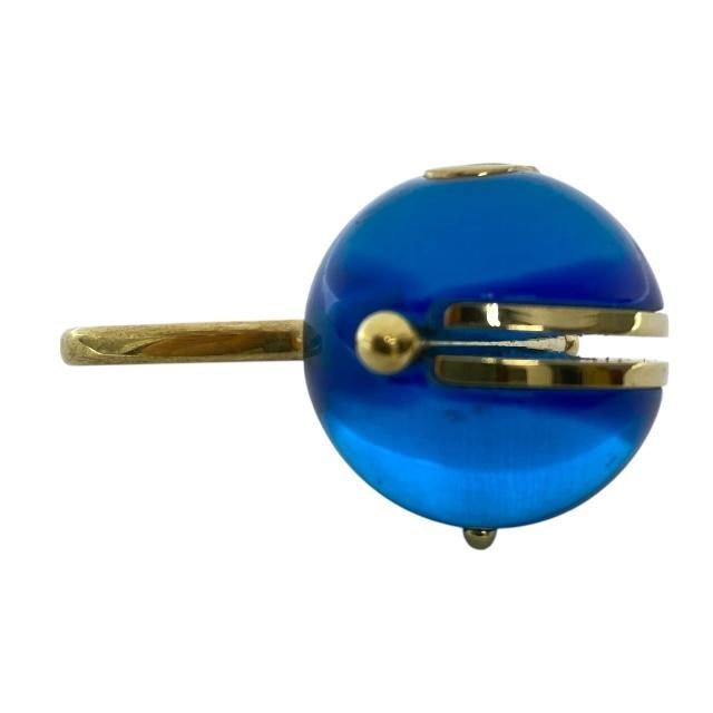 Christian DIOR Sorbet Ring Tribal Ball Jewelry Logo GP Metal Resin Gold Blue [M