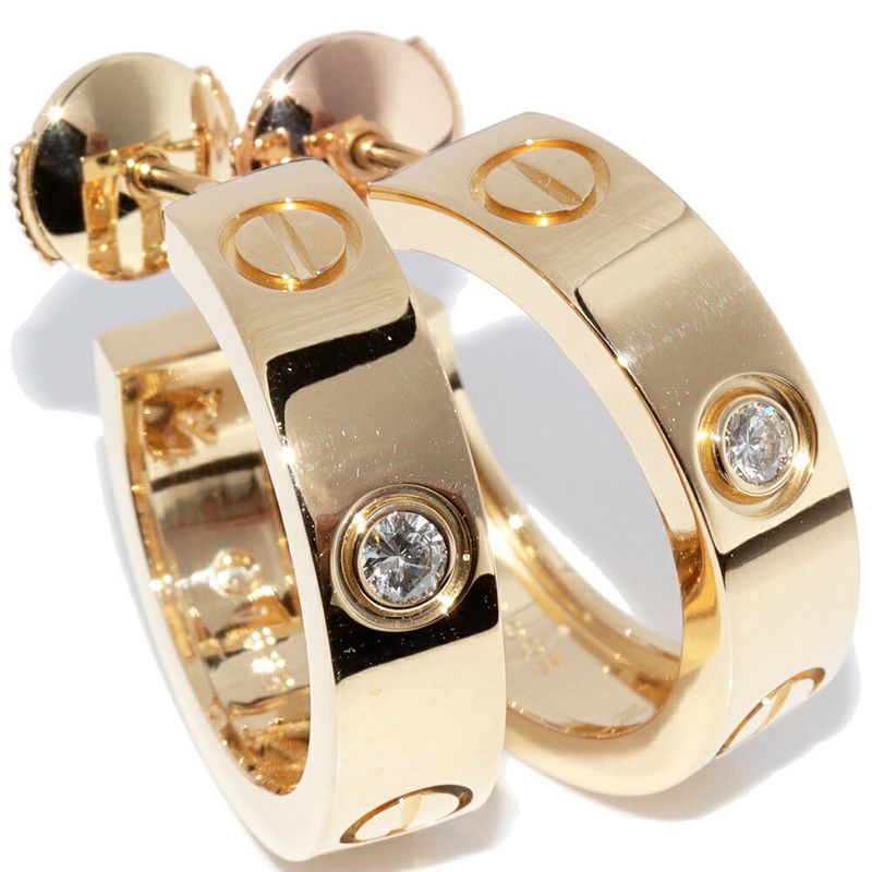 Cartier Earrings 18K Yellow Gold Diamond 2P (015ct) Love Earrings Hoop Earrings