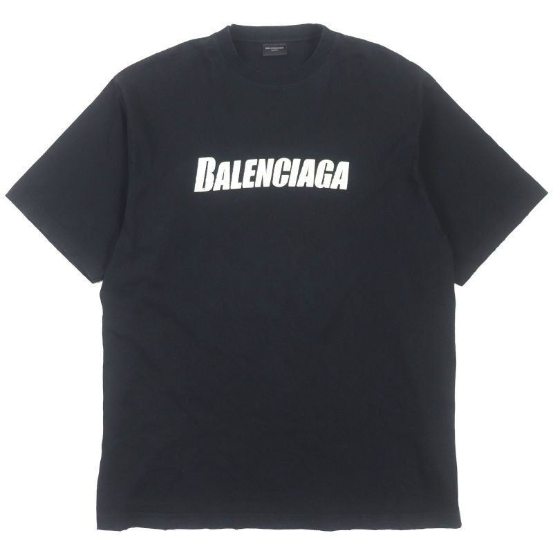 Balenciaga 22 SS Damaged Logo Print Oversized Short Sleeve T-Shirt Black
